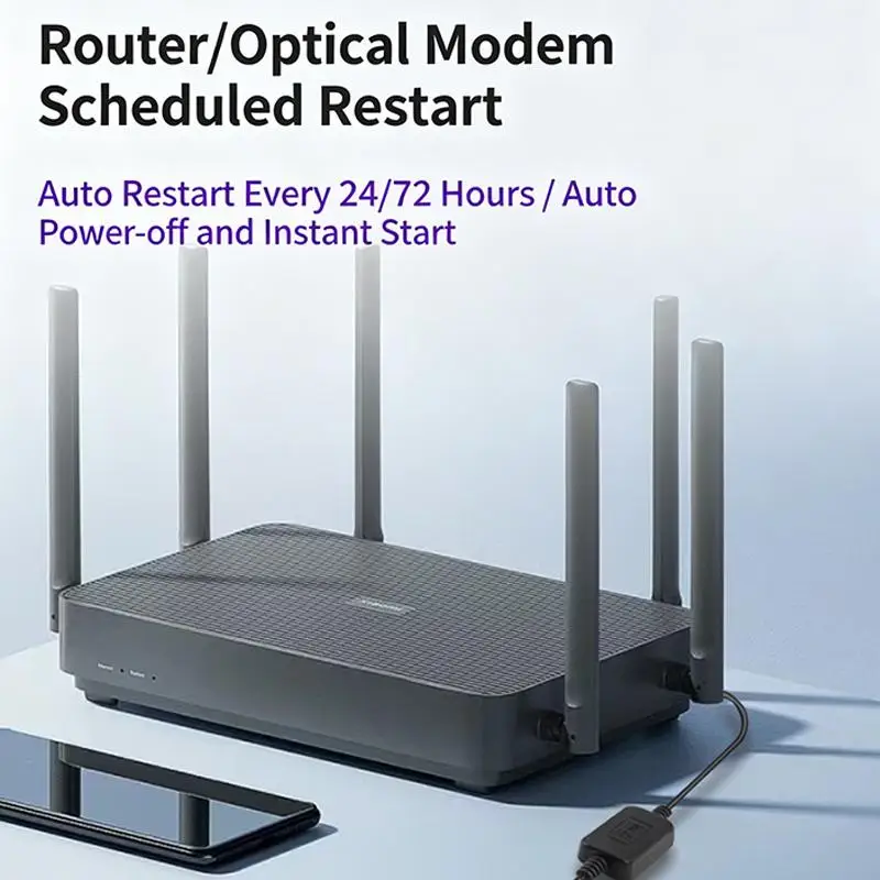 Automatic Router Modem Restart Power Cable 24 72 Hours Auto Cycle Fast Reboot For Home Office Stable Network Operation