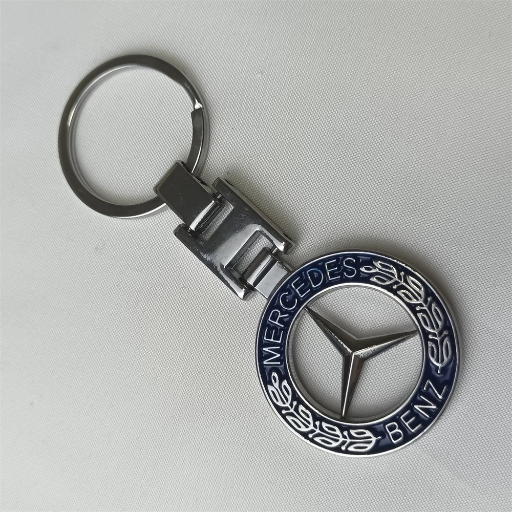 LLavero Mercedes de Metal con emblema redondo azul, etiqueta para llave para AMG w204 w205 w211 Benz Clase A Cla Cle, accesorios para coche, regalo