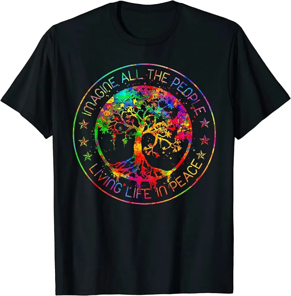 All The People Imagine Living Life In Peace Hippie Tie Dye T-Shirt  Tees High Quality 100%Cotton Short Sleeve