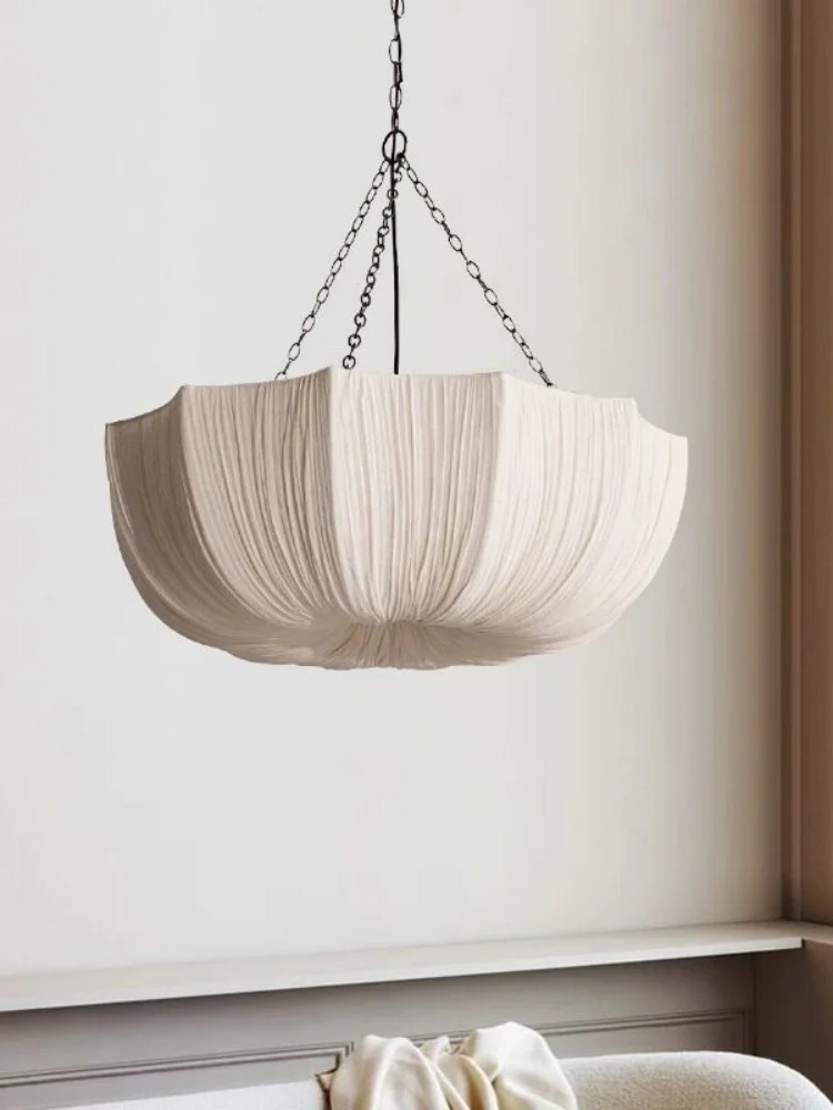 Nordic Fabric E27 Chandelier Foyer White French Pendant Light Modern Minimalism Chain Hanging Lamp Bedroom Romantic Lamp