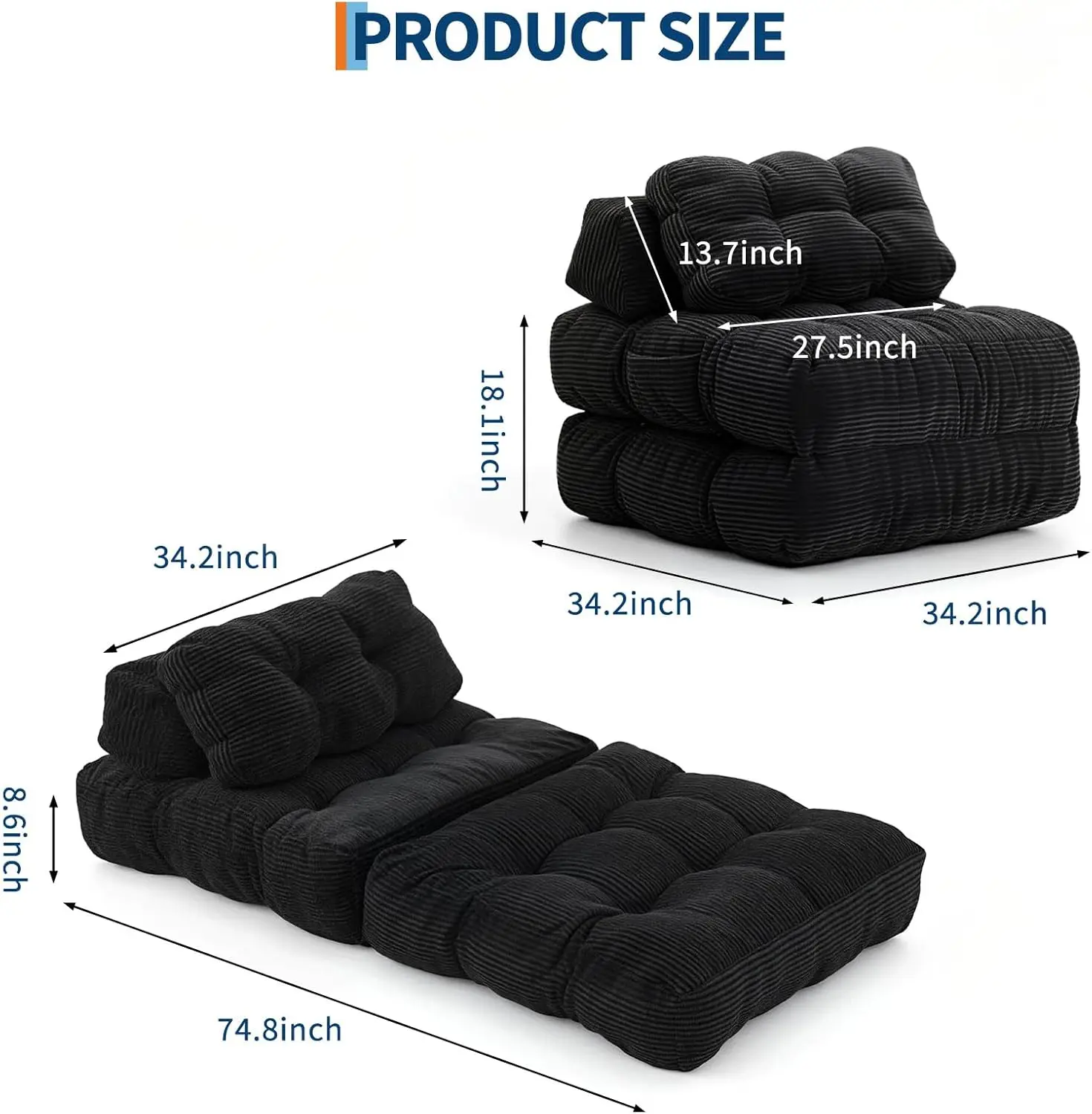 3-in-1 34" Folding Sofa Bed with Pillow Boneless Matress with Back Support Comfy Portable Convertible Sleeper Chair Floor Sofa image 6