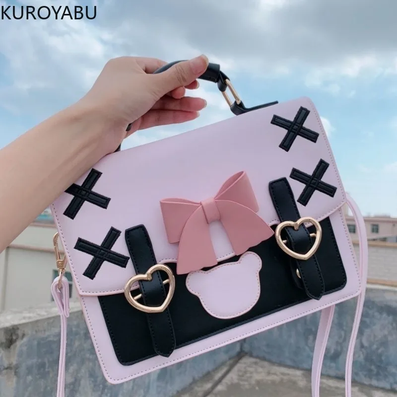 Japanese Crossbody Bag for Women Fashion Sweet Handbags 2023 New Arrive Cute Lolita Style Bow PU Y2K Shoulder Bags Bolsas Mujer