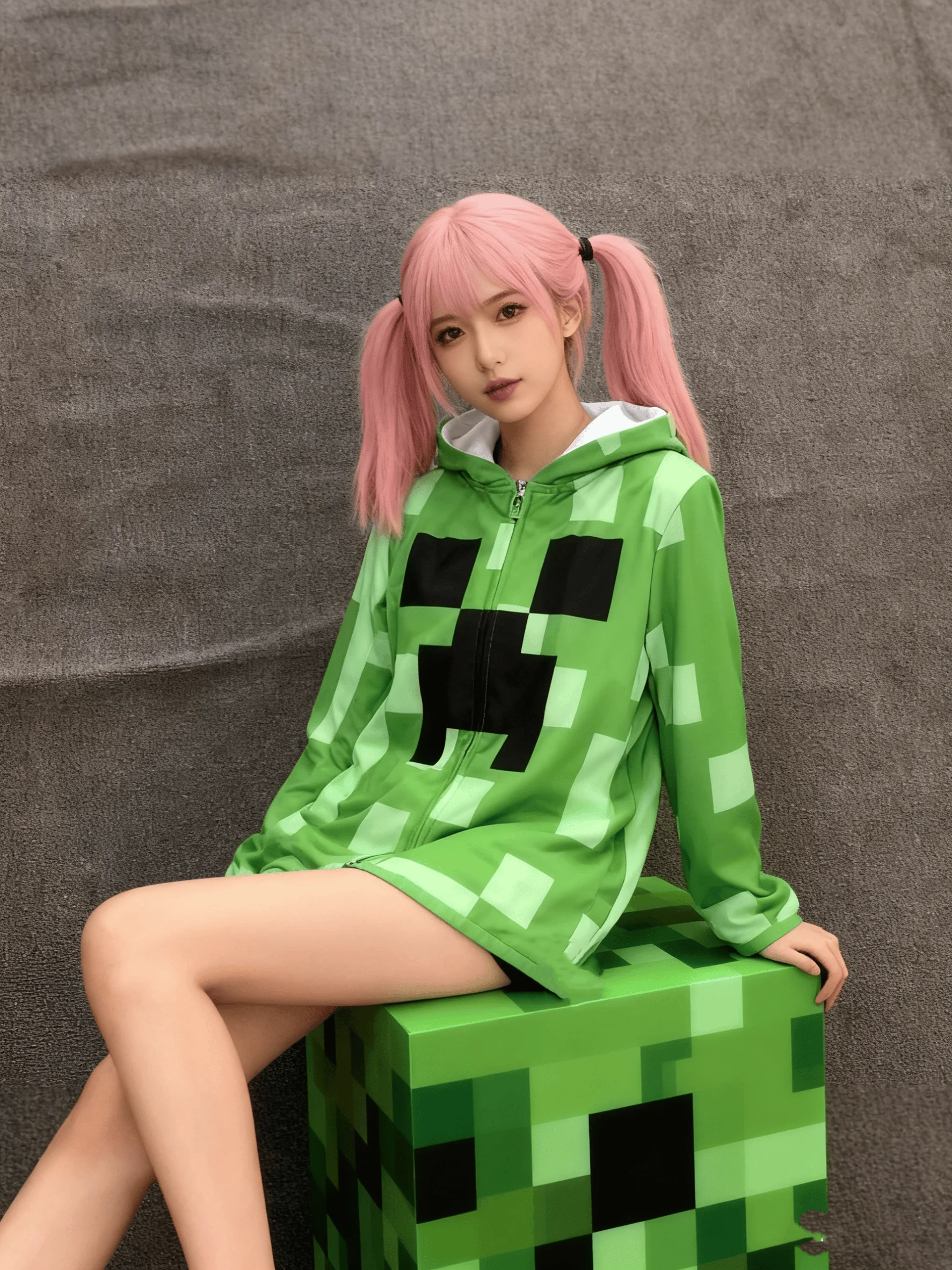 Kostium do cosplayu, zielona kurtka w stylu pixel, bluza, urocze ubrania, odzież codzienna, zabawna bluza z kapturem, strój na Halloween.