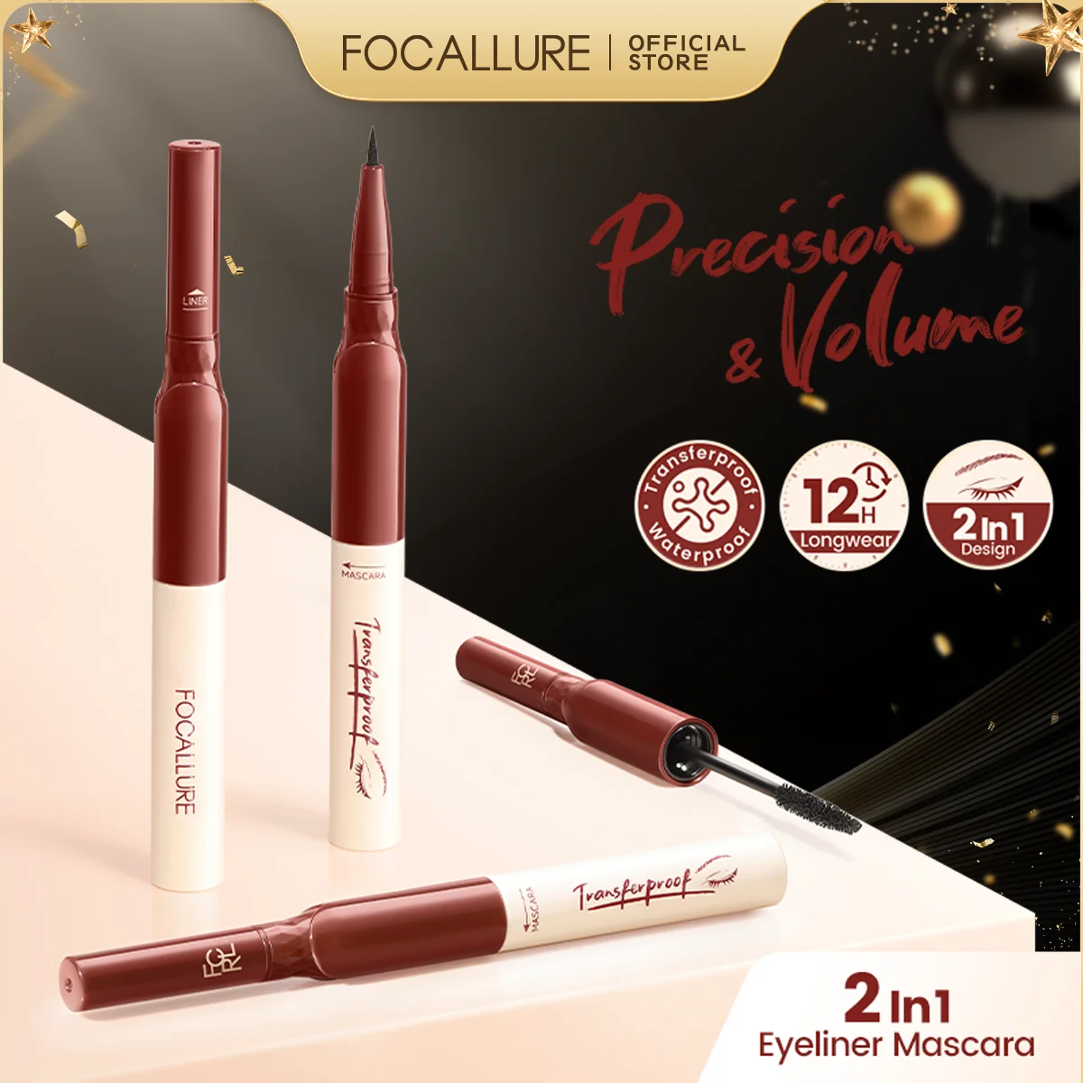 

﻿FOCALLURE 2 In 1 High Pigment Liquid Eyeliner Waterproof Black Mascara Eyelash Extension Eye Liner Pen Makeup Beauty Cosmetics