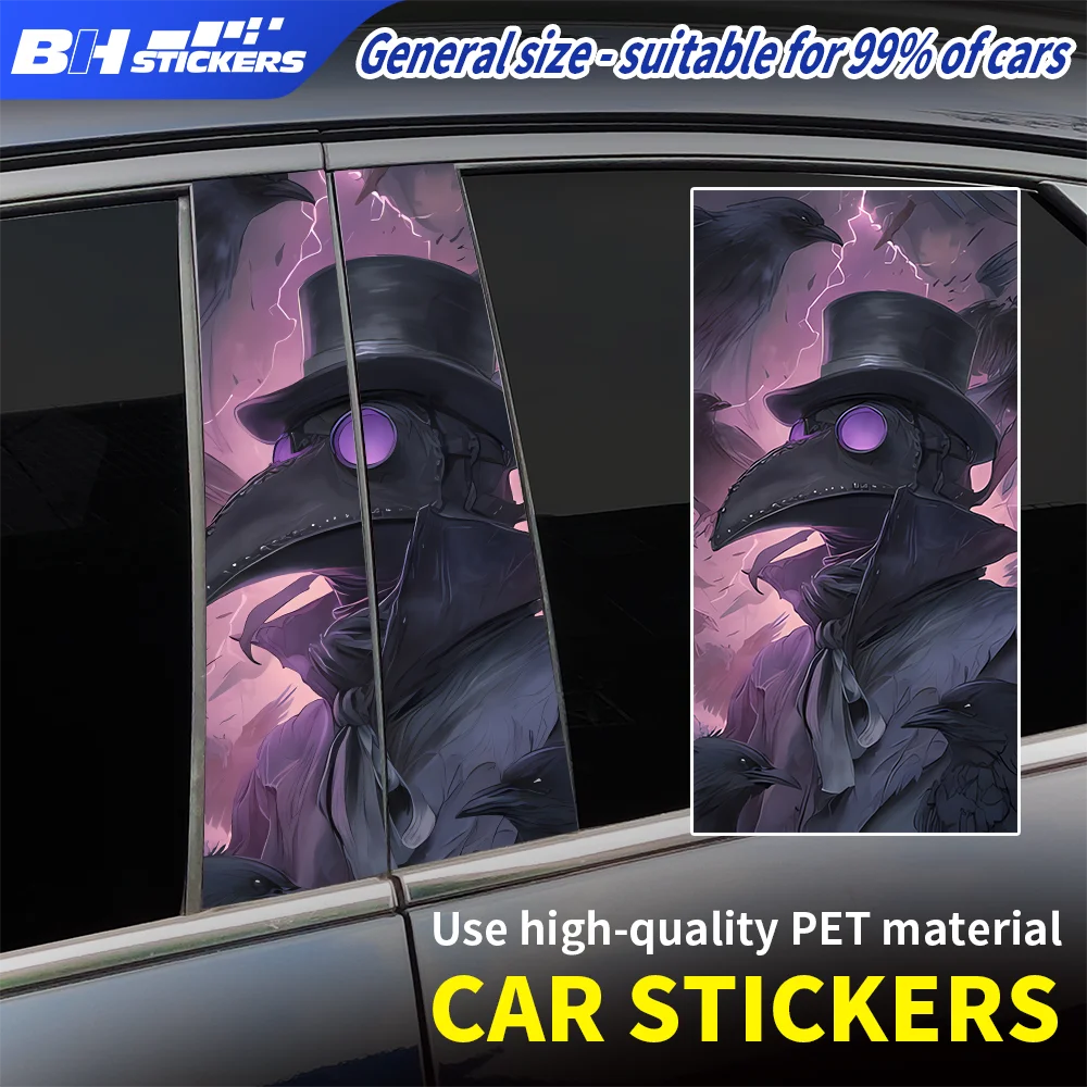 

Plague Doctor Car Sticker Gothic Steampunk B-Pillar Decal Waterproof Vinyl Crow Raven Dark Art Auto Body Decoration Accessories