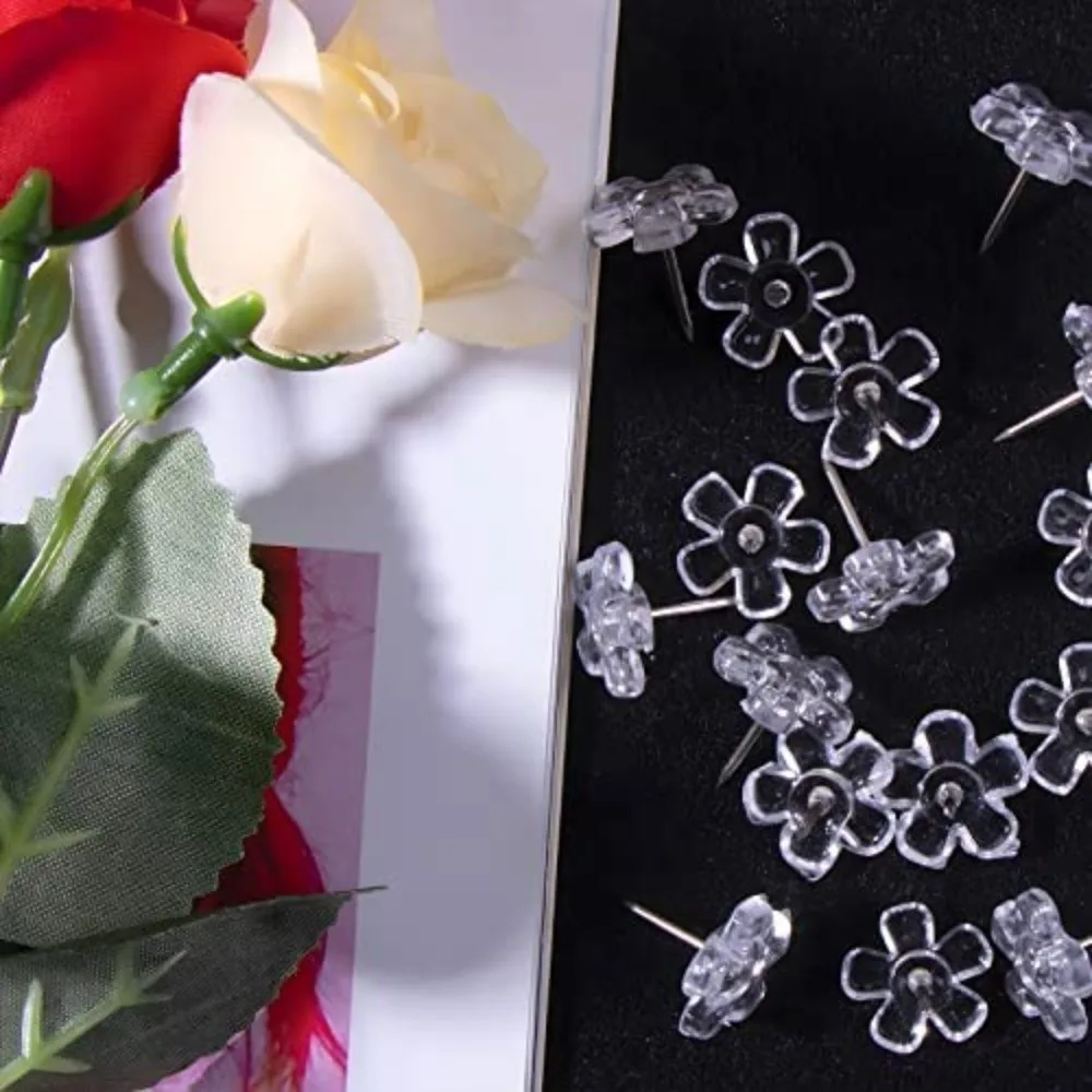 A Box Transparent Heart Push Pins 50/100PCS Heart Shape Push Pins Durable Pentagram Shape Transparent Flower Push Pin Posters