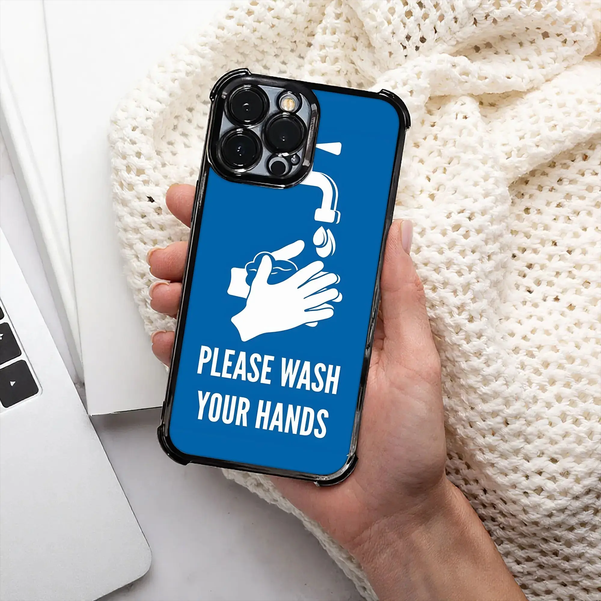 Coque de téléphone avec message « Veuillez se laver les mains » et procédé d'électrodéposition pour iPhone, compatible avec divers modèles