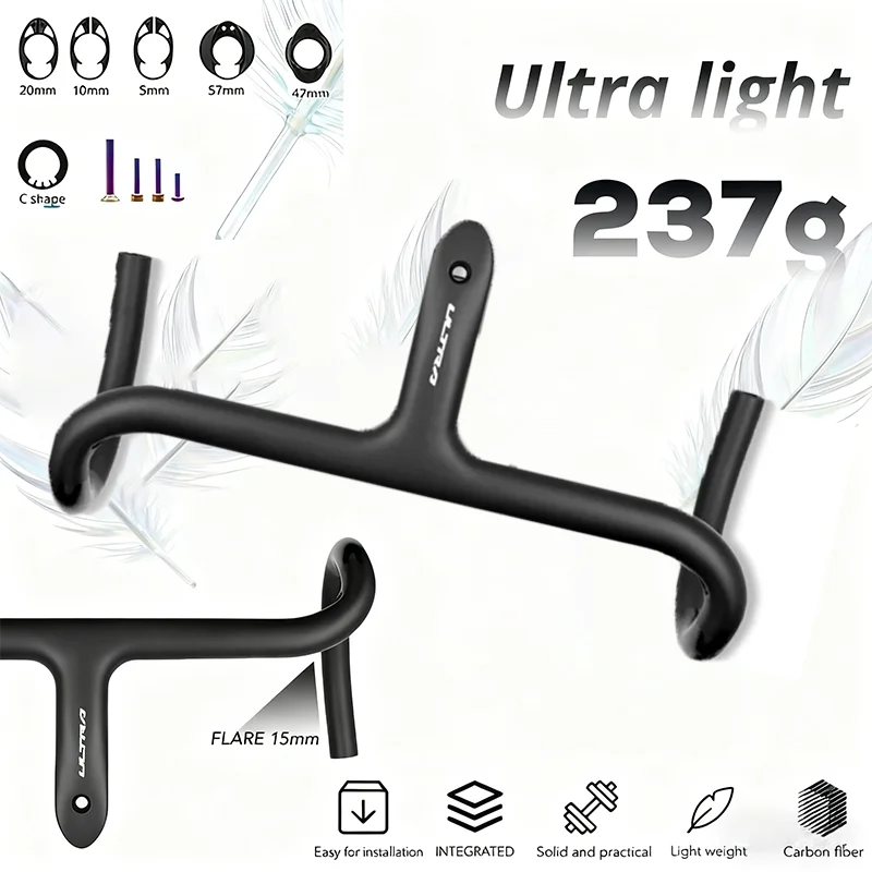 Встроенный сверхлегкий руль из углеродного волокна, 237 г, в комплект входит подставка, ширина 360/380/400/420/440 мм, аксессуары для велосипеда