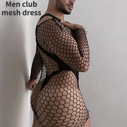 Men club mesh dress Fetish Lingerie Guy Erotic Sissy babydolls Sexy Men's Nightwear Male Porn Underwear Jupe de nuit pour hommes