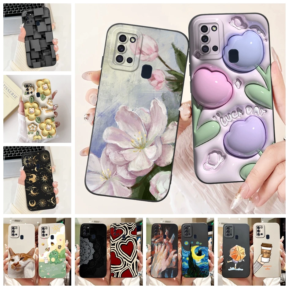 A21s Case For Samsung Galaxy A21s Cover Fashion Tulip Flower Full Cover Shockproof Bumper For Samsung A21s A 21s SM-A217F Fundas