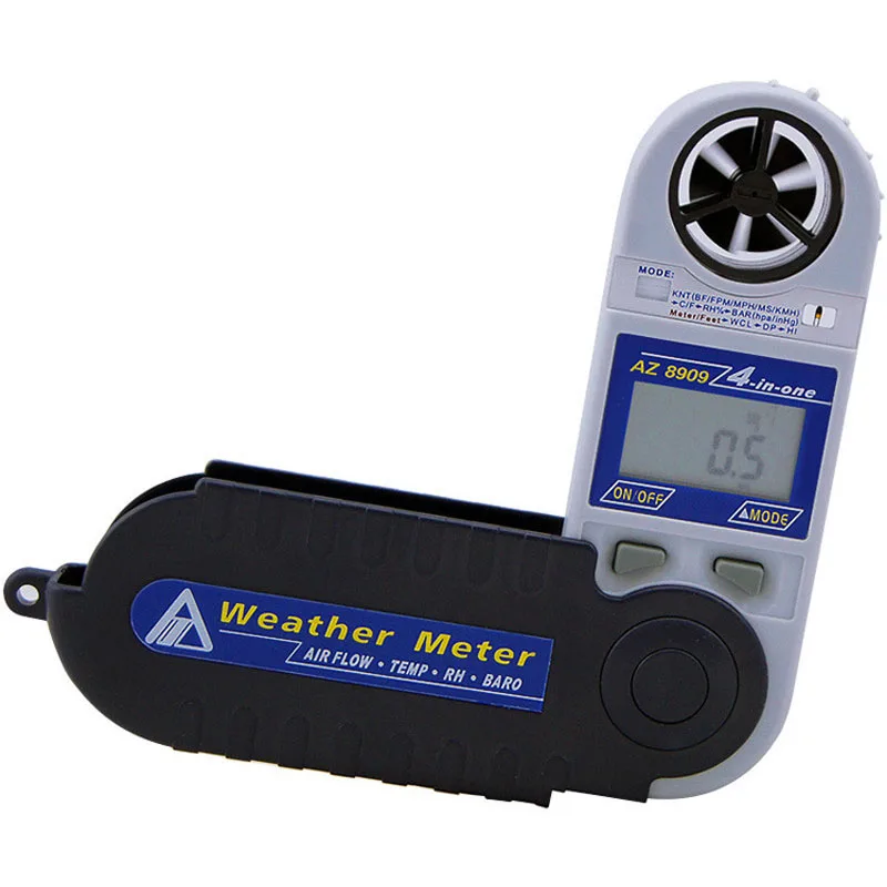AZ8909 Mini Handheld Digital Anemometer with Humidity Temperature and Pressure Measurement 4-in-1 Environmental Meter