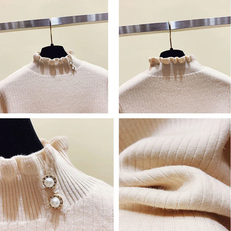 2023 New Autumn Winter Women Pullover Turtleneck Sweater Vintage High Quality Thicken Warm Mink Fleece Lining Knitted Sweaters