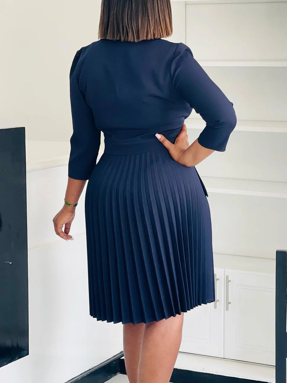 Autumn Fashion Light Mature Temperament High Quality Pleated Dress with Suit Collar A-Line Skirt Solid Color