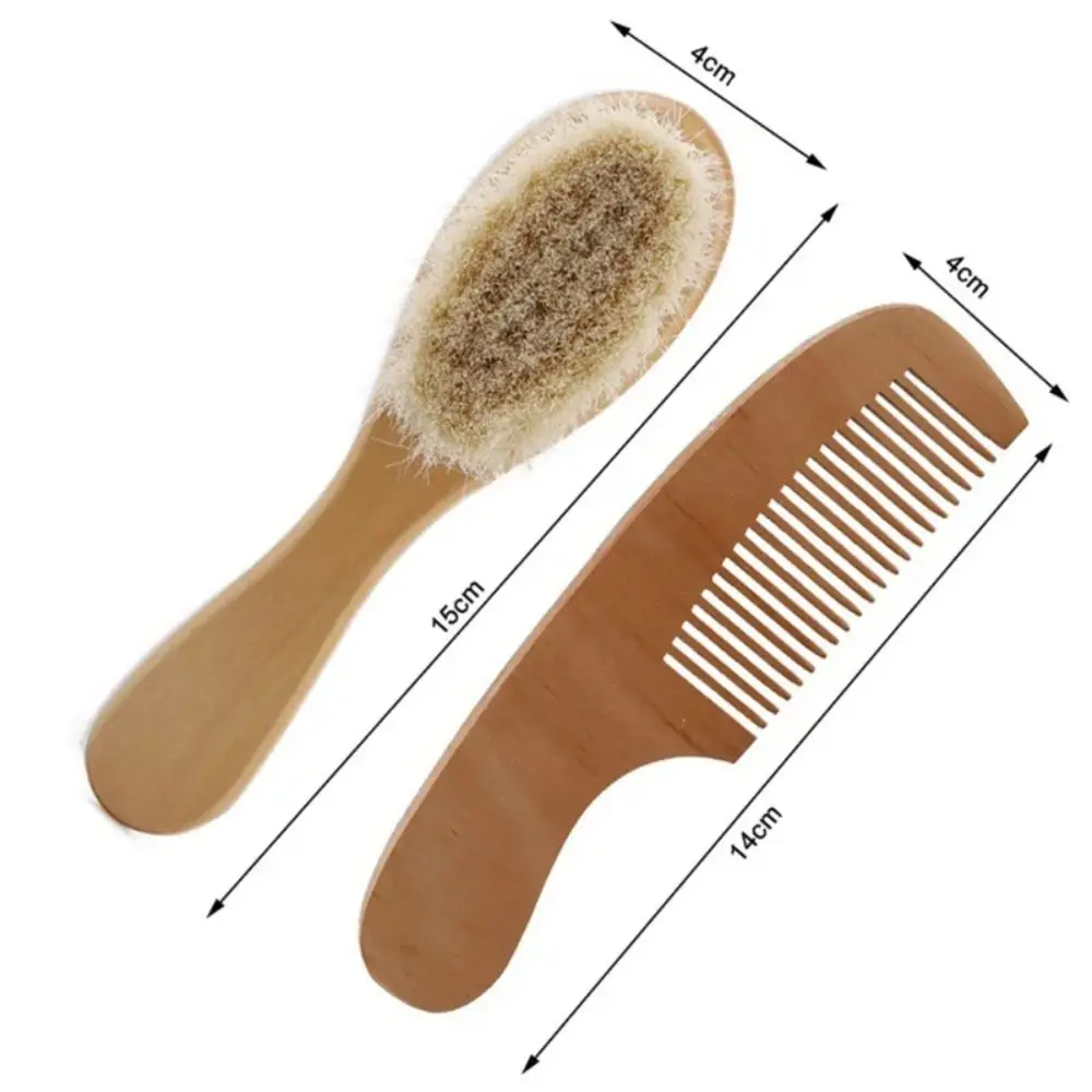 Portátil De Madeira Do Bebê Escova De Cabelo, Pente Infantil, Cabeça Massageador, Lã Natural, Cuidados Com O Bebê, Cabelo Escova De Banho, Recém-nascido, 1 Pc, 2Pcs