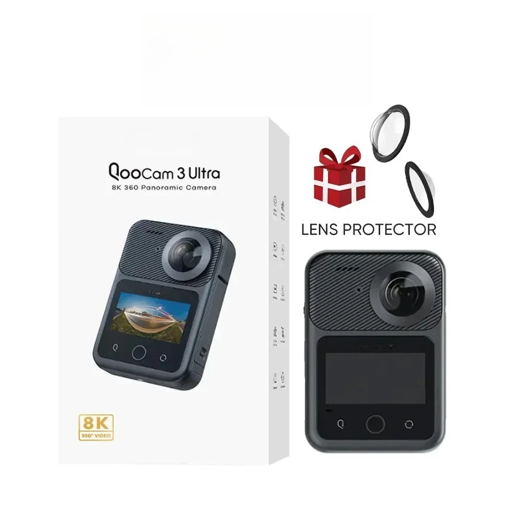QooCam 3 360 Action, водонепроницаемость 8K для занятий спортом с двумя датчиками 1/1,7 дюйма, фотография 96 МП, HDDR, быстрая диафрагма F1.6,