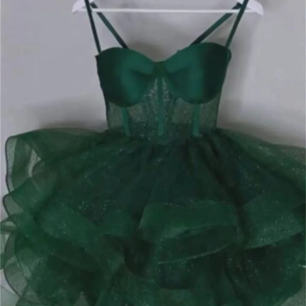 Sexy Spaghetti Strap Short Homecoming Dresses Sleeves Mini Ruffles Graudation Cocktail Formal Shiny Prom Party Gown Vestido