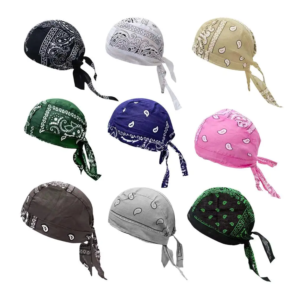 Outdoor Fietsmuts Piratenhoed Puur Katoen Bedrukt Vierkante Sjaal Hoofdband Lap Durag Cap Beanie Wrap Hip Hop Sjaal Hoofdhoed