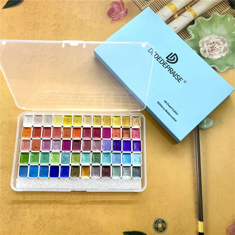 

20/42/60Color Solid Pearlescent Watercolor Pigment 1ml Portable Packaging Box Student Art Watercolor Painting Creation Supplies