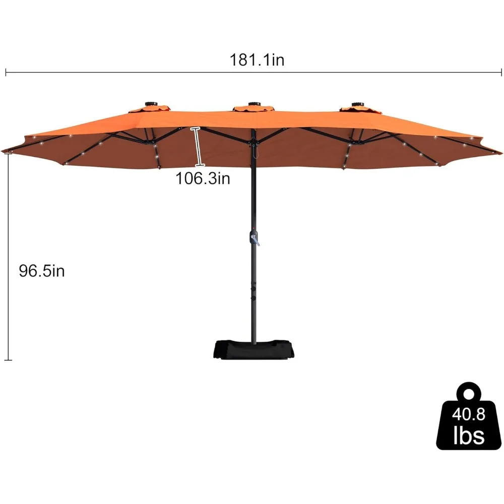 Sonnenschirm mit Sockel und LED-Leuchten, Außen markt extra groß, Wasserdicht igkeit, UV-Schutz Außen schirm