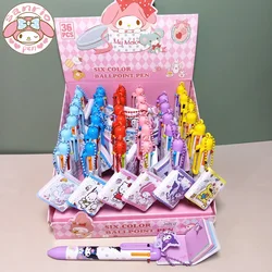 Sanrio 12/36pcs Ballpoint Pen 6-color Marker Kuromi Melody Cinnamoroll Creative Mini Notebook Pendant Pens Kid Stationery Gifts