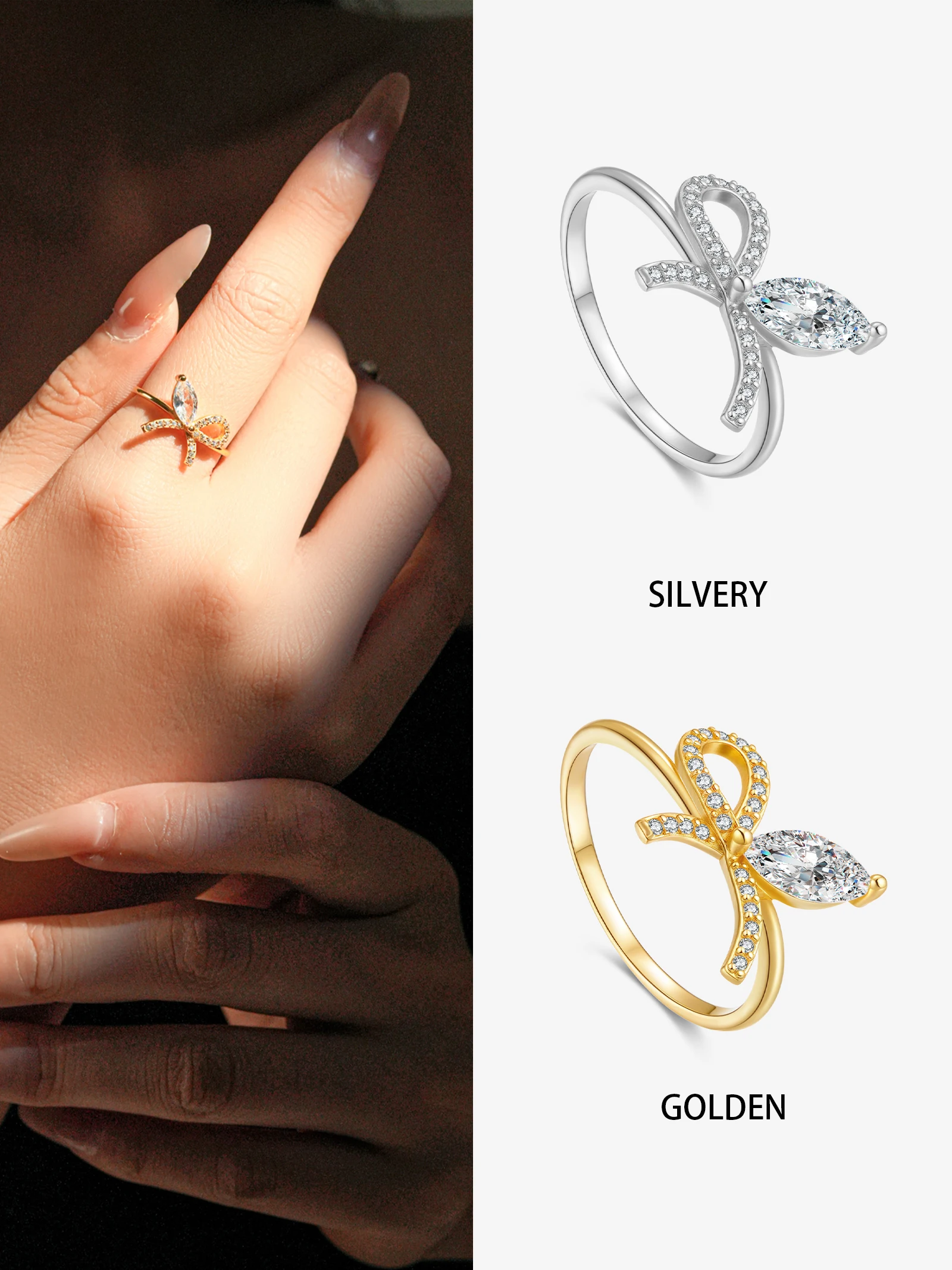 

ANDYWEN 925 Silver Bow & Marquise Ring, Pave CZ Accents, Romantic Jewelry for Women, Gift Box Included, Sweet Everyday Wear