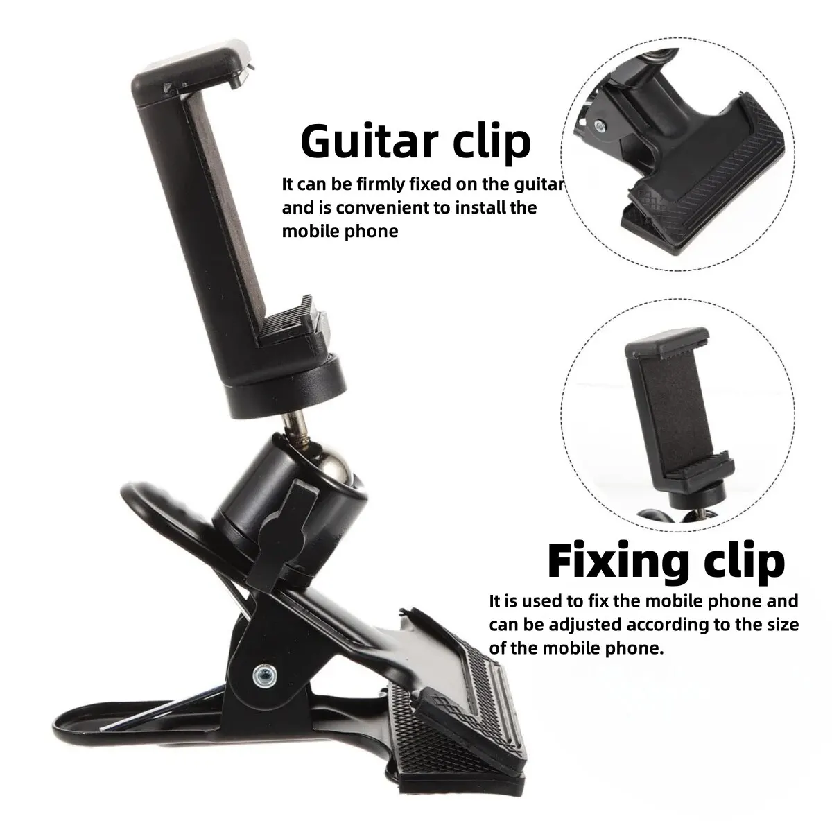 Miwayer Guitar Head Clip Mobile Phone Holder Live Broadcast Bracket Stand Tripod Clip Head For Mobile Phones, Action Cameras