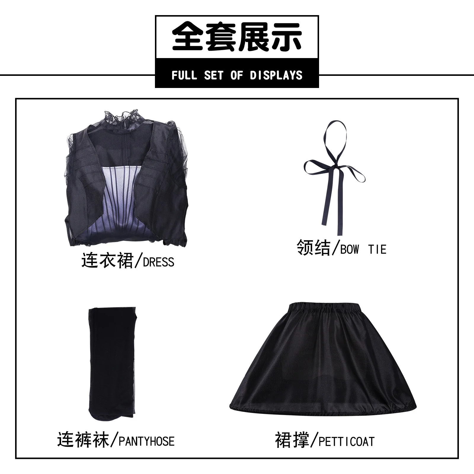 أزياء الهالوين موهير التأثيرية، فستان حفل قوطي أسود، شعر مستعار لحفلات الهالوين، أزياء تنكرية للحفلات للنساء والفتيات #4