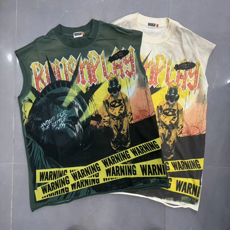 New Rough Play Men Sleeveless Tank Top High Quality Digital Direct Spray Breathable Logo T-shirt Men's Hip Hop Streetwear