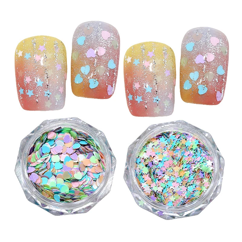 1 جرة صغيرة مختلطة تألق الحب ستار احباط رقائق مسمار الترتر مسمار الفن الديكور مانيكير نصائح السحر للنساء الفتيات DIY بها بنفسك