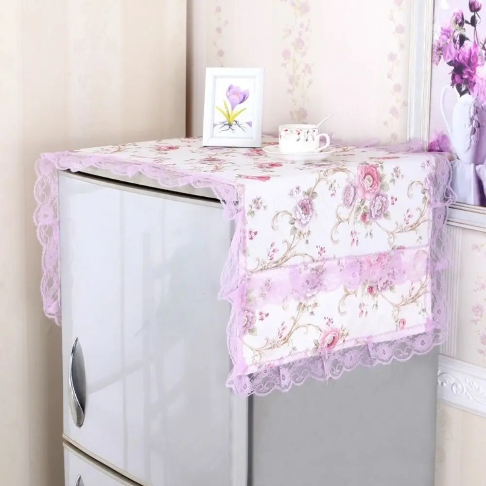 

Floral Pattern Refrigerator Dust Cover Dustproof Protective Washing Machine Cover with Storage Pocket Washable Appliance Cover
