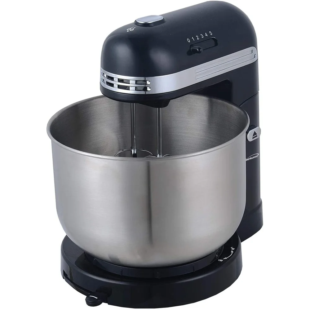 5-Speed Stand Mixer with 3.5 Qt Stainless Steel Bowl Beaters Dough Hooks Dishwasher Safe Compact Design Anti-Slip Feet 250W