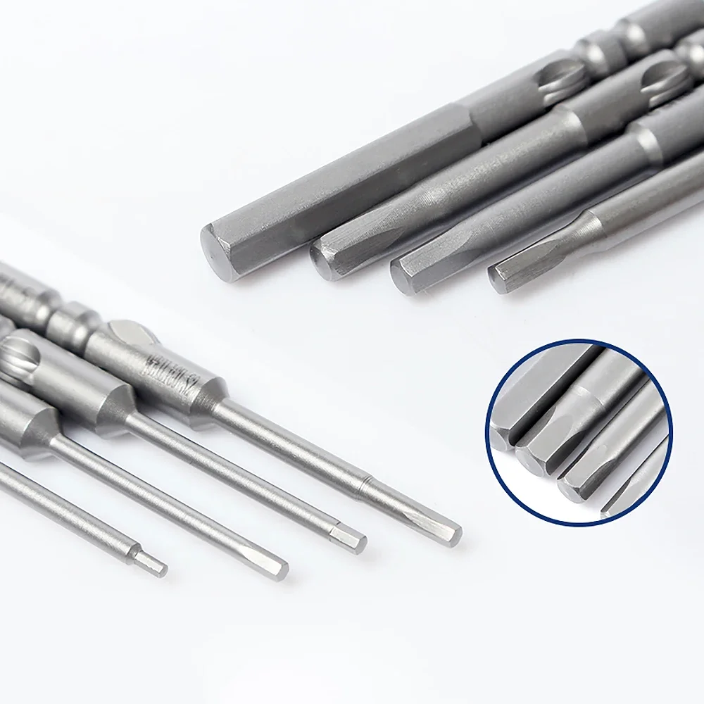 Hex Head Allen Wrench Bits H0.9 H1.27 H1.3- H4 Magnetic 4mm Round Shank S2 Steel 40/50/100mm Length Electric Batch Head Repair