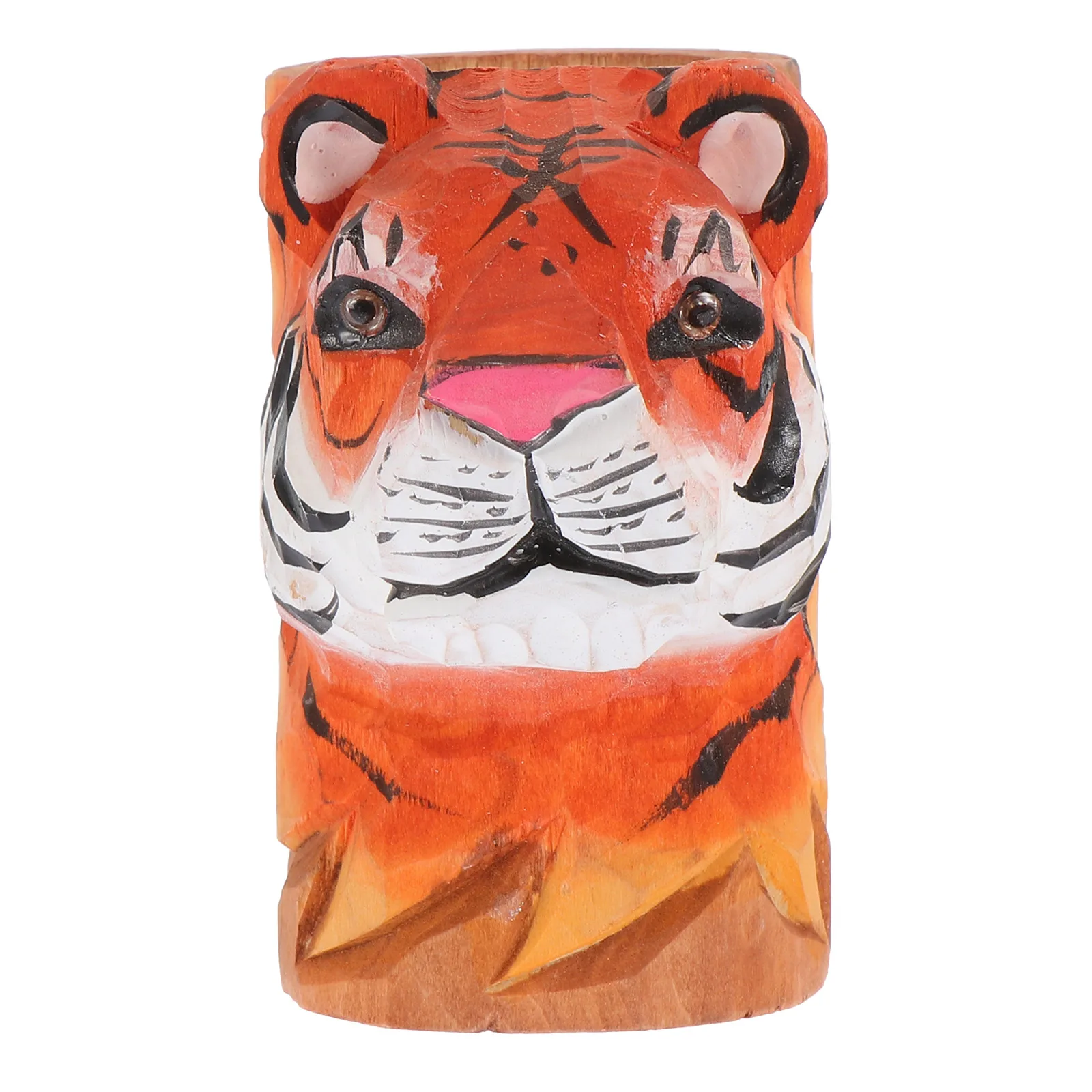 

Tiger Pen Holder Wooden Cup Desk Organizer Stationery Supplies Ruler Container Animal Creative Multi Purpose Home Office School