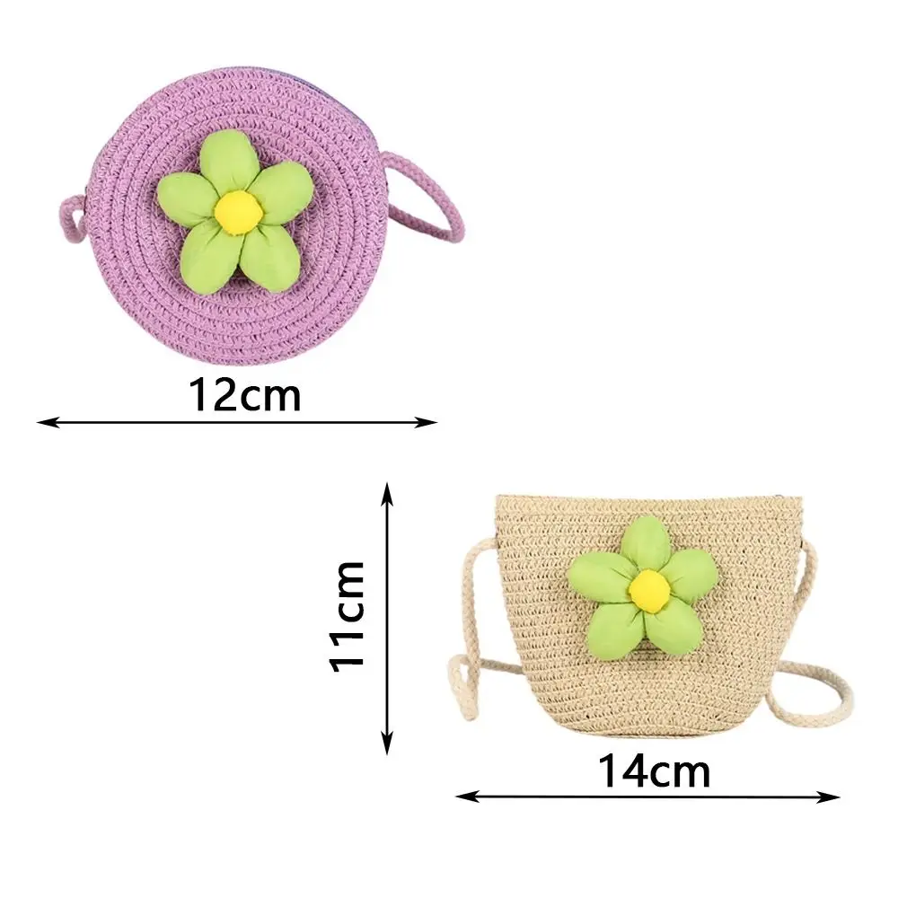 Sac en paille tissé à la main pour enfants, créatif, rond, en forme de coquille, sac à bandoulière fleur, sac de plage d'été pour enfants, filles