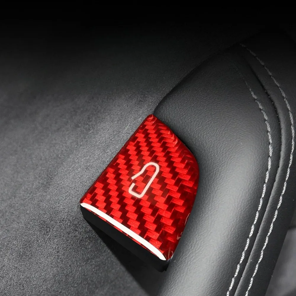 4pcs Carbon Fiber Door Lock Opening Button Cover Sticker Interior Trim Mod Parts for Tesla Refreshed Model Y & Model 3