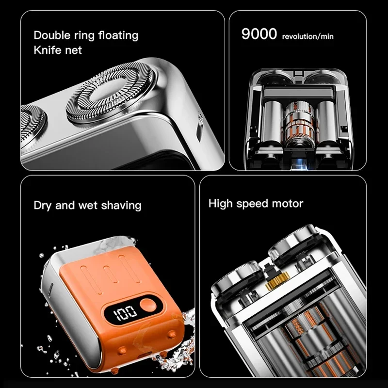 Dual Floating Magnetic Blade สําหรับผู้ชายเครื่องโกนหนวดไฟฟ้าความเร็วสูงแบบพกพามีดเคราชาร์จโรตารี่ไฟฟ้ามีดโกน
