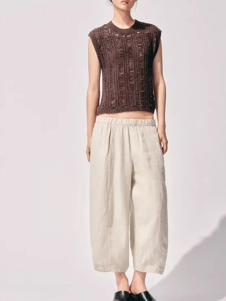 European and American style autumn new fashion simple casual women's decorative round neck sleeveless suspenders knitted top