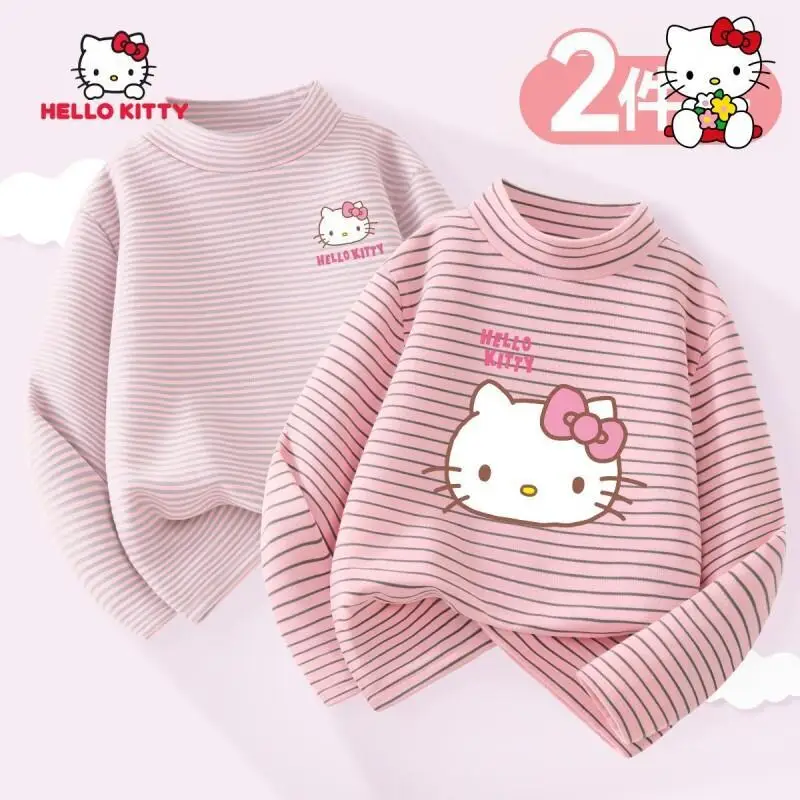 سانريو مرحبا كيتي طبقة قاعدة للأطفال Kawaii Y2K أنيمي ملابس الأطفال مريحة لينة الرسم صوف مبطن الشتاء الدافئة