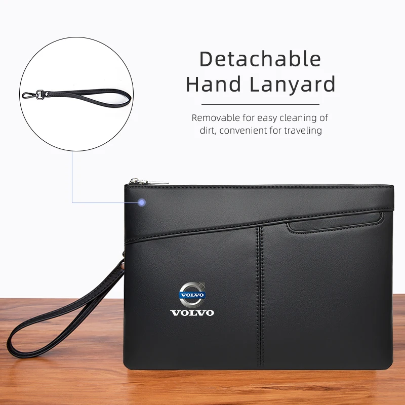 Car Logo Clutch Bag Leather Men Phone Money Credit Card Organizer For Volvo AWD C30 C70 S60 S80 S90 T6 V40 V50 V60 V70 V90 XC40