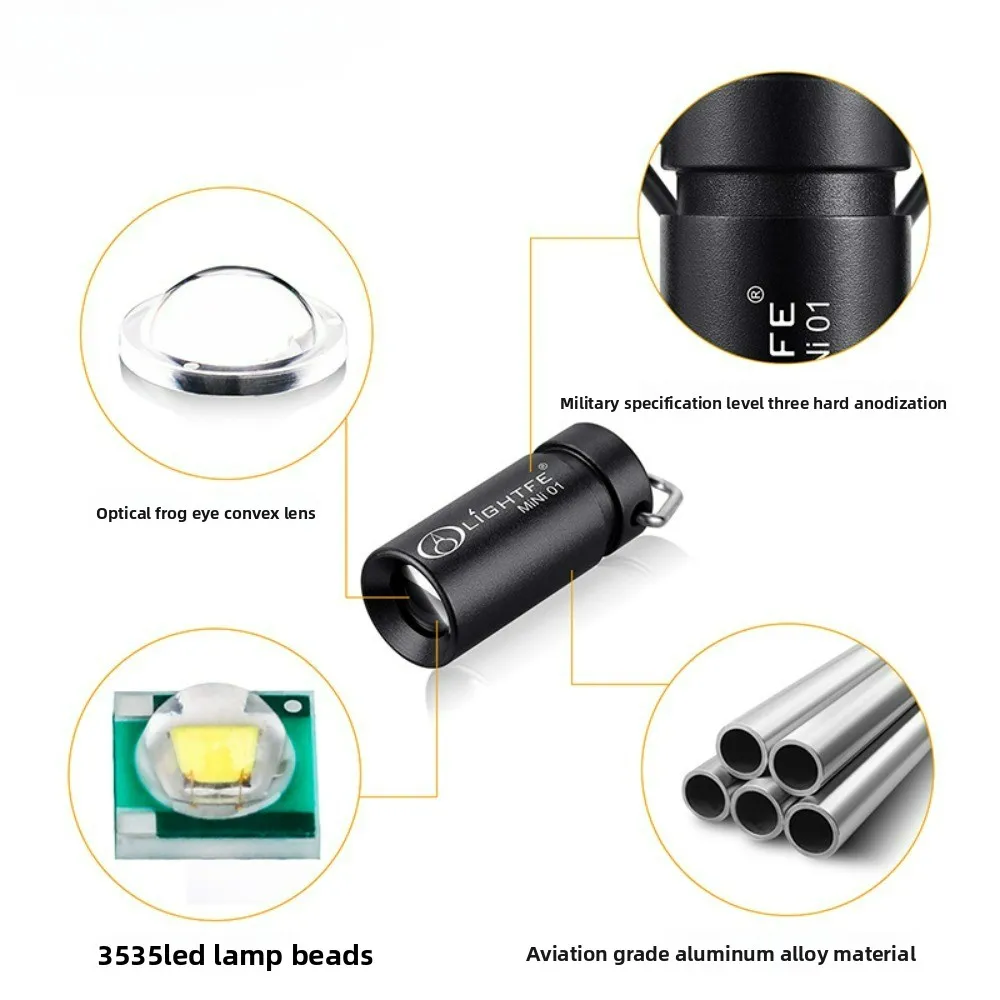 مصباح يدوي صغير LED فائق السطوع، سلسلة مفاتيح من الفولاذ المقاوم للصدأ، شعلة صغيرة محمولة مقاومة للماء بحجم الجيب #3