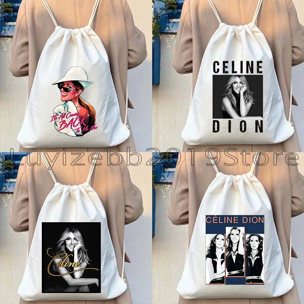 

Холщовые сумки на шнурке, рюкзак для футбола, винтажный портретный рюкзак Celine Dion, подарки для фанатов, спортивная сумка-мешок для йоги, походов и занятий спортом