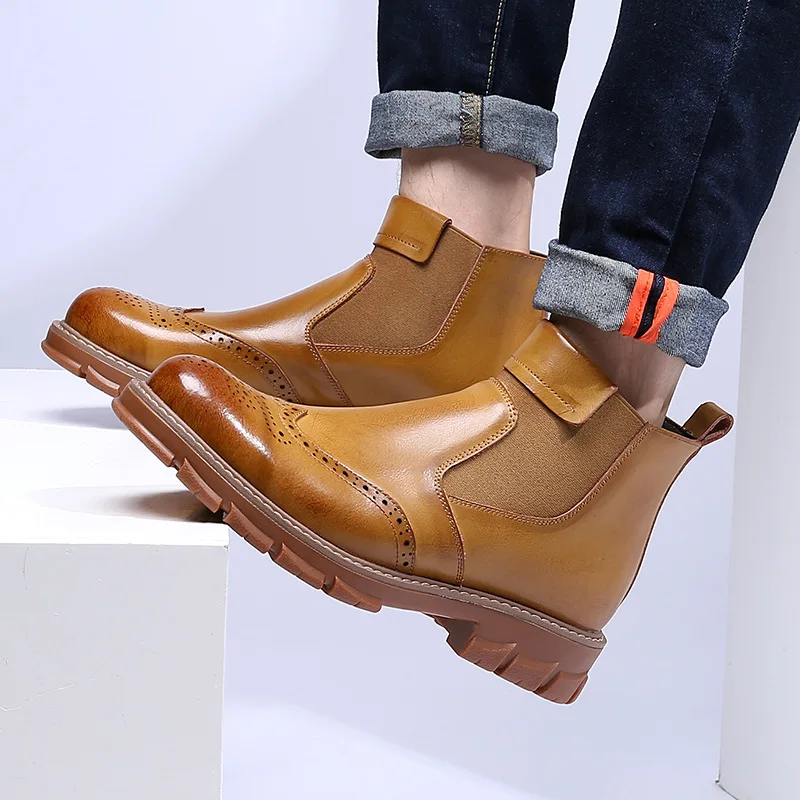 Chelsea Boots for Men Brand Designer Ankle Boots Classic Genuine Leather Men\'s Winter Boot Fashion Casual Warm Plush Ankle Botas