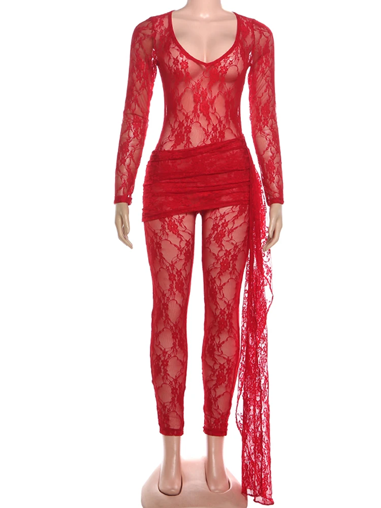 Cutenew jacquard retalhos macacão feminino fita irregular baixo pescoço manga cheia sexy hottie hipster rua clubwear macacão