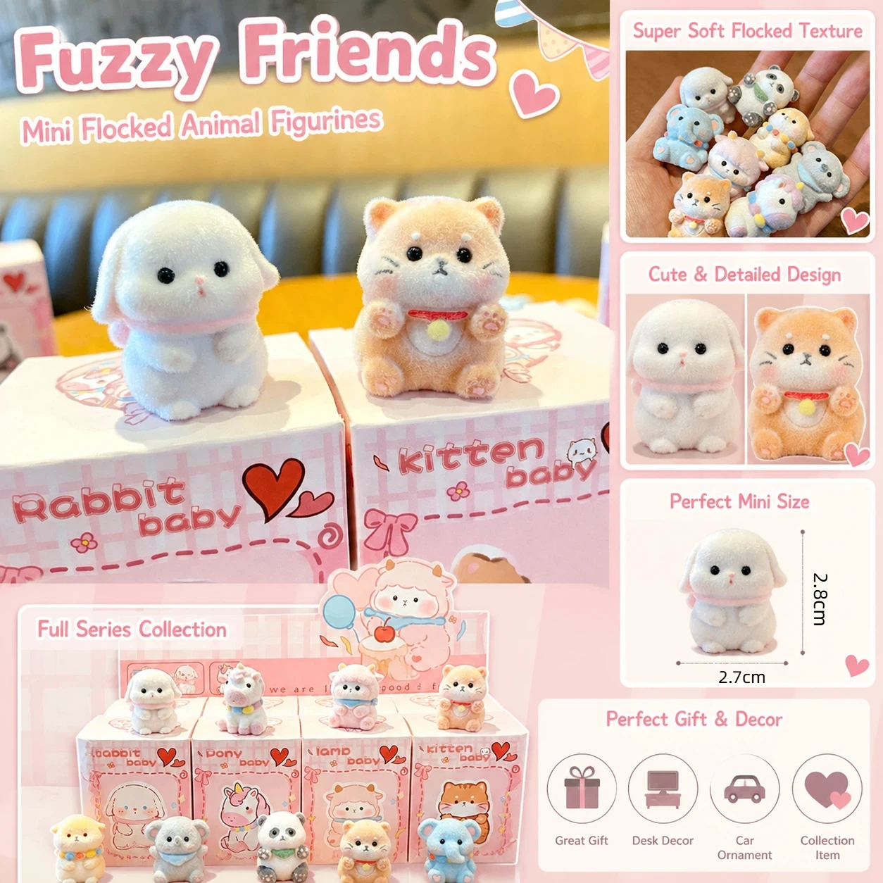 8pcs Lovely Mini Pet Figurines Cute Exquisite Tiny‑Sized Doll Ornaments Creative Desktop Home Decor Surprise Birthday Gift