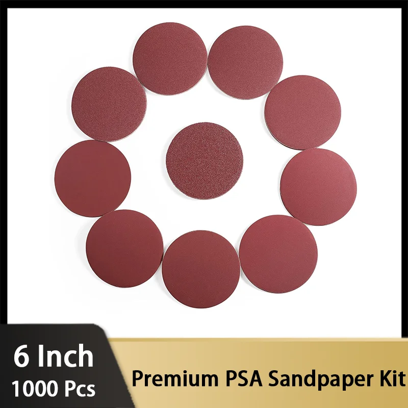 6 Inch Premium PSA Sandpaper Kit 100 Pcs 60-1000 Grit Aluminum Oxide Self Stick Adhesive Sanding Discs for Random Orbital Sander