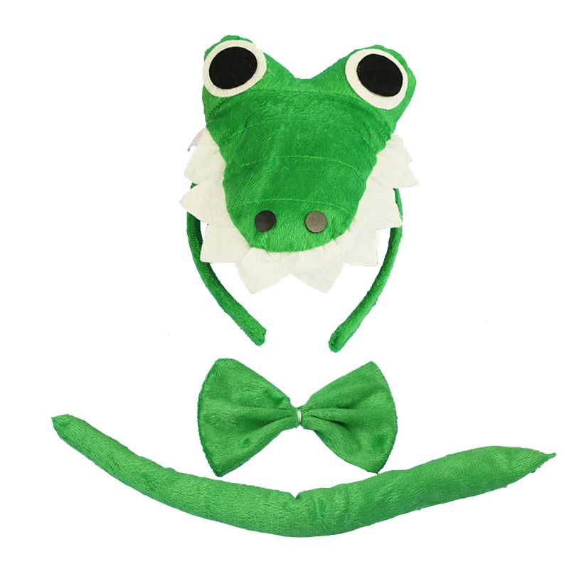 Adult Kids Party Plush Crocodile Headband Bow Tie Tail Birthday Gift Headwear Halloween Costume Cosplay