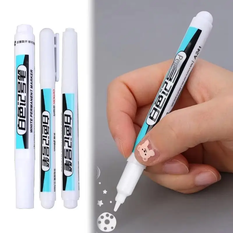White Permanent Paint Markers 3 Sizes 0.7/1.0/2.5MM Non Toxic Quick Dry Pen Set for Wood Rock Graffiti Art Creation 3pcs