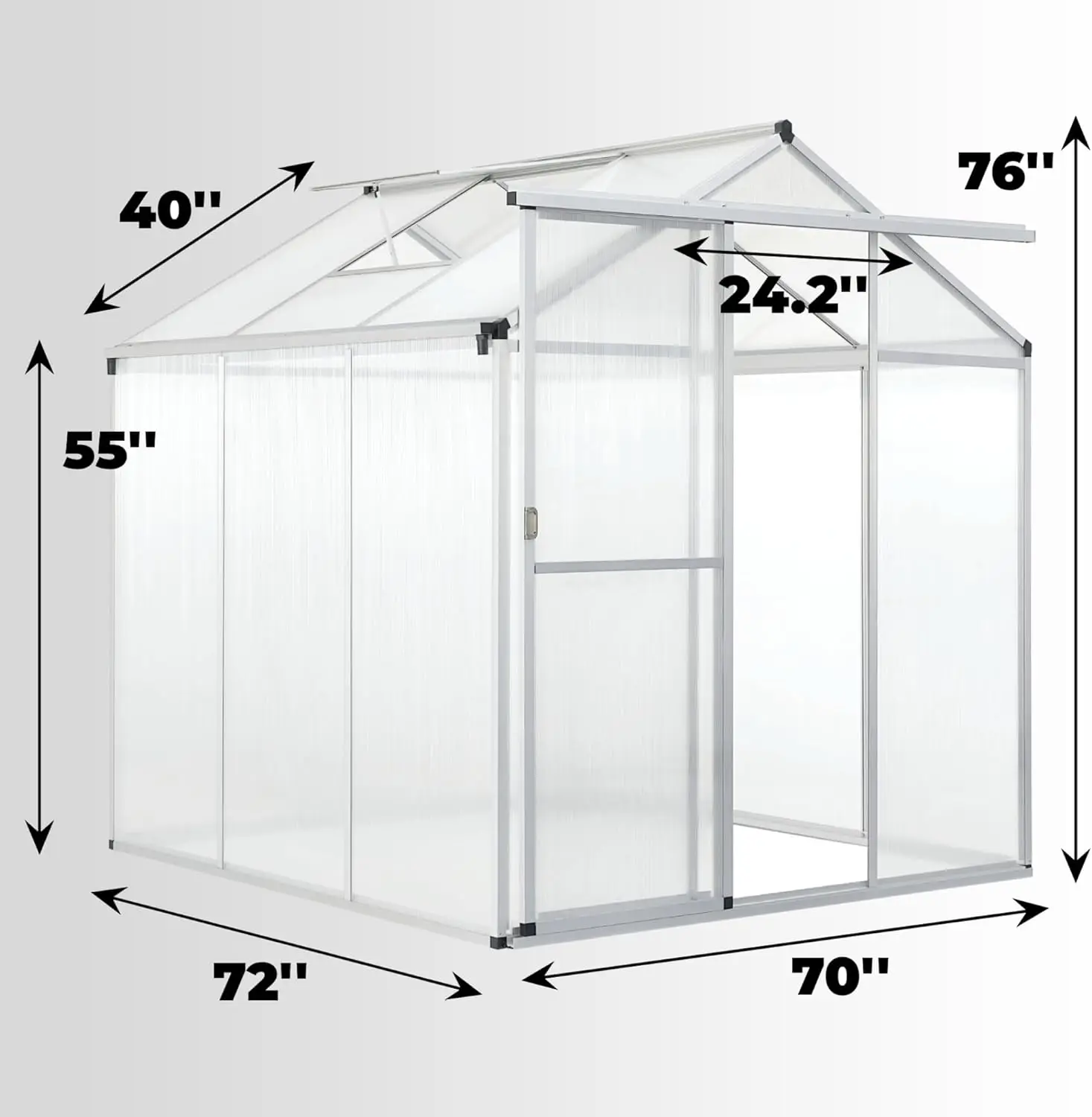 6 X 6 Ft Greenhouse For Outdoors, Polycarbonate Garden Backyard Greenhouse With Adjustable Roof Vent, Aluminum Large Walk-In