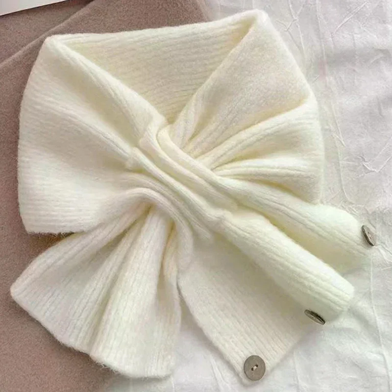 Neck Guard Shawl Solid Color Cross Scarf Knitted Neckerchief Wrap Neck Warmer Women