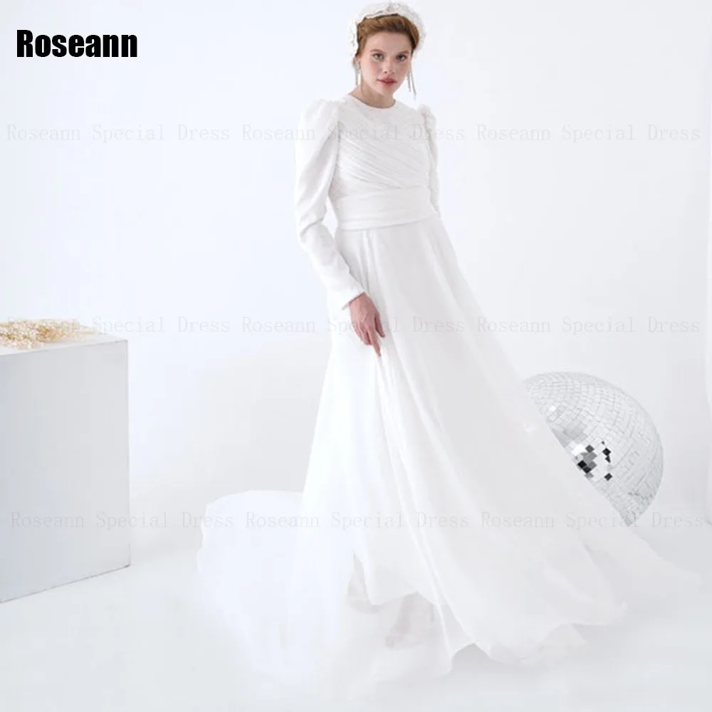 Muslim Fashion Ivory O-Neck A-line Wedding Dresses 2024 Design Ruffle Full Draped Pleat Floor Length Bride Dress robe de mariée